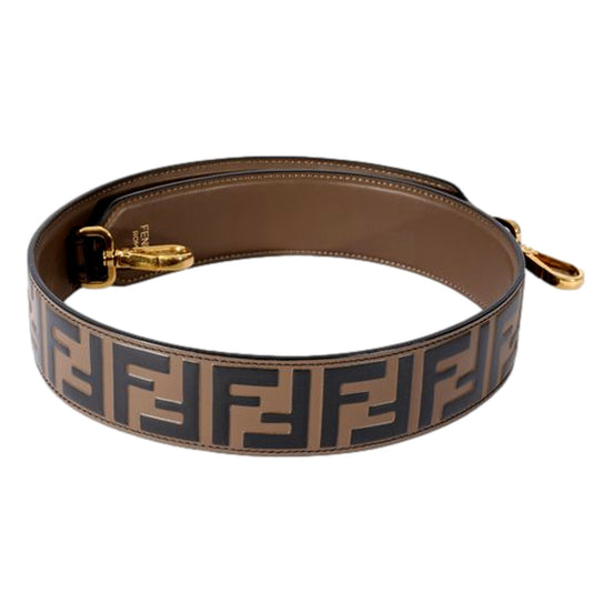 Fendi Strap You FF Zucca Brown Calfskin Leather Logo Mini Shoulder Strap