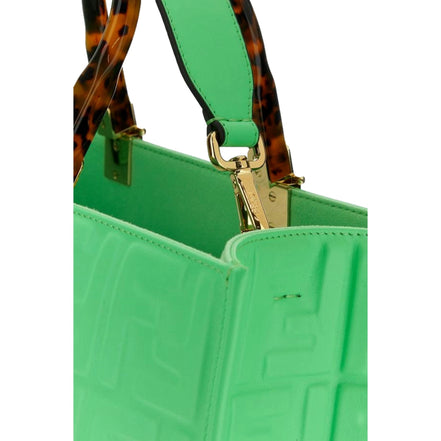Fendi Sunshine Medium Plexi FF Embossed Leather Tote Edamame Green available at Queen Bee of Beverly Hills