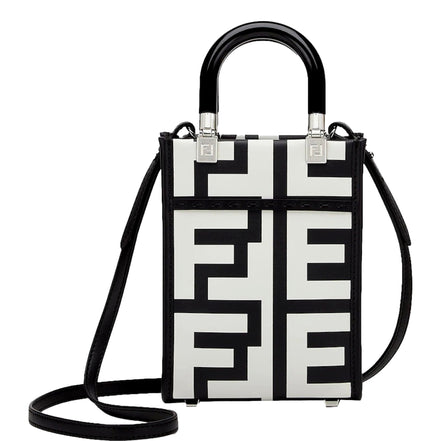 Fendi Sunshine Nero and Blanco Calfskin Leather Mini Bag available at Queen Bee of Beverly Hills