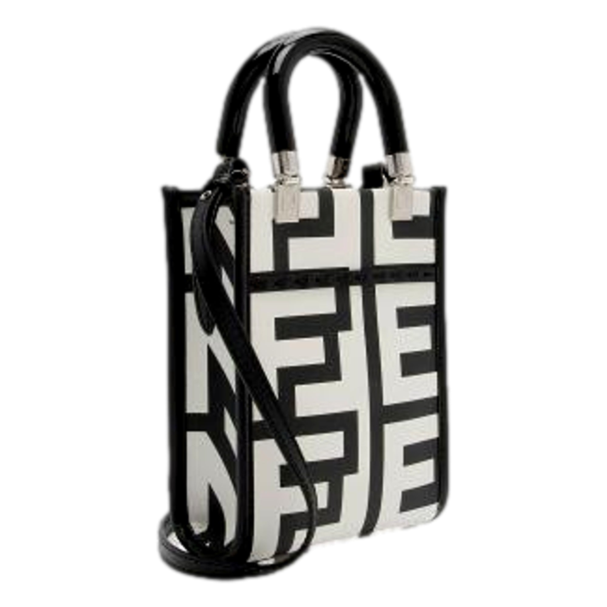 Fendi Sunshine Nero and Blanco Calfskin Leather Mini Bag available at Queen Bee of Beverly Hills