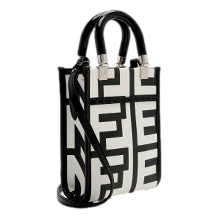 Fendi Sunshine Nero and Blanco Calfskin Leather Mini Bag available at Queen Bee of Beverly Hills