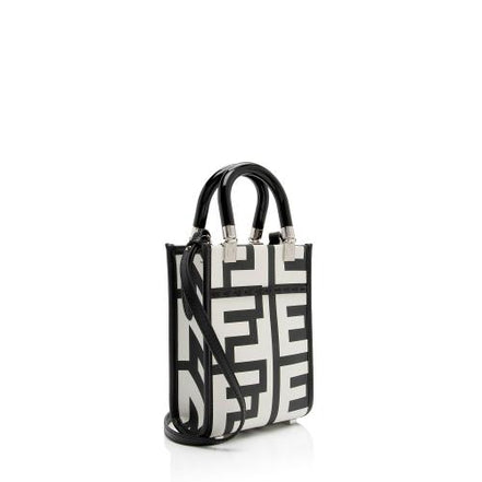 Fendi Sunshine Nero and Blanco Calfskin Leather Mini Bag available at Queen Bee of Beverly Hills