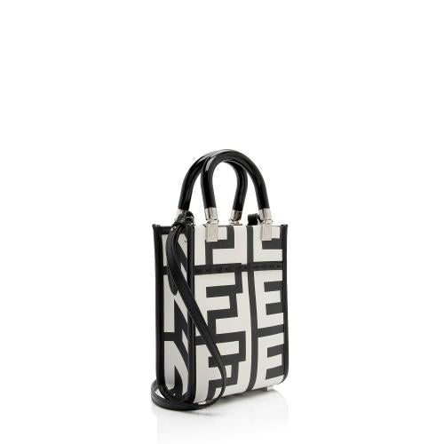 Fendi Sunshine Nero and Blanco Calfskin Leather Mini Bag available at Queen Bee of Beverly Hills