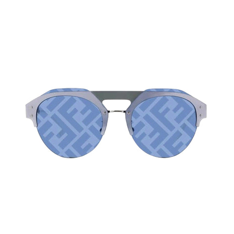 Fendi Technicolour Blue FF Print Lenses Palladium Pilot Frame Sunglasses at_Queen_Bee_of_Beverly_Hills