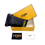 Fendi Technicolour Blue FF Print Lenses Palladium Pilot Frame Sunglasses available at Queen Bee of Beverly Hills