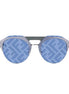 Fendi Technicolour Blue FF Print Lenses Palladium Pilot Frame Sunglasses available at Queen Bee of Beverly Hills