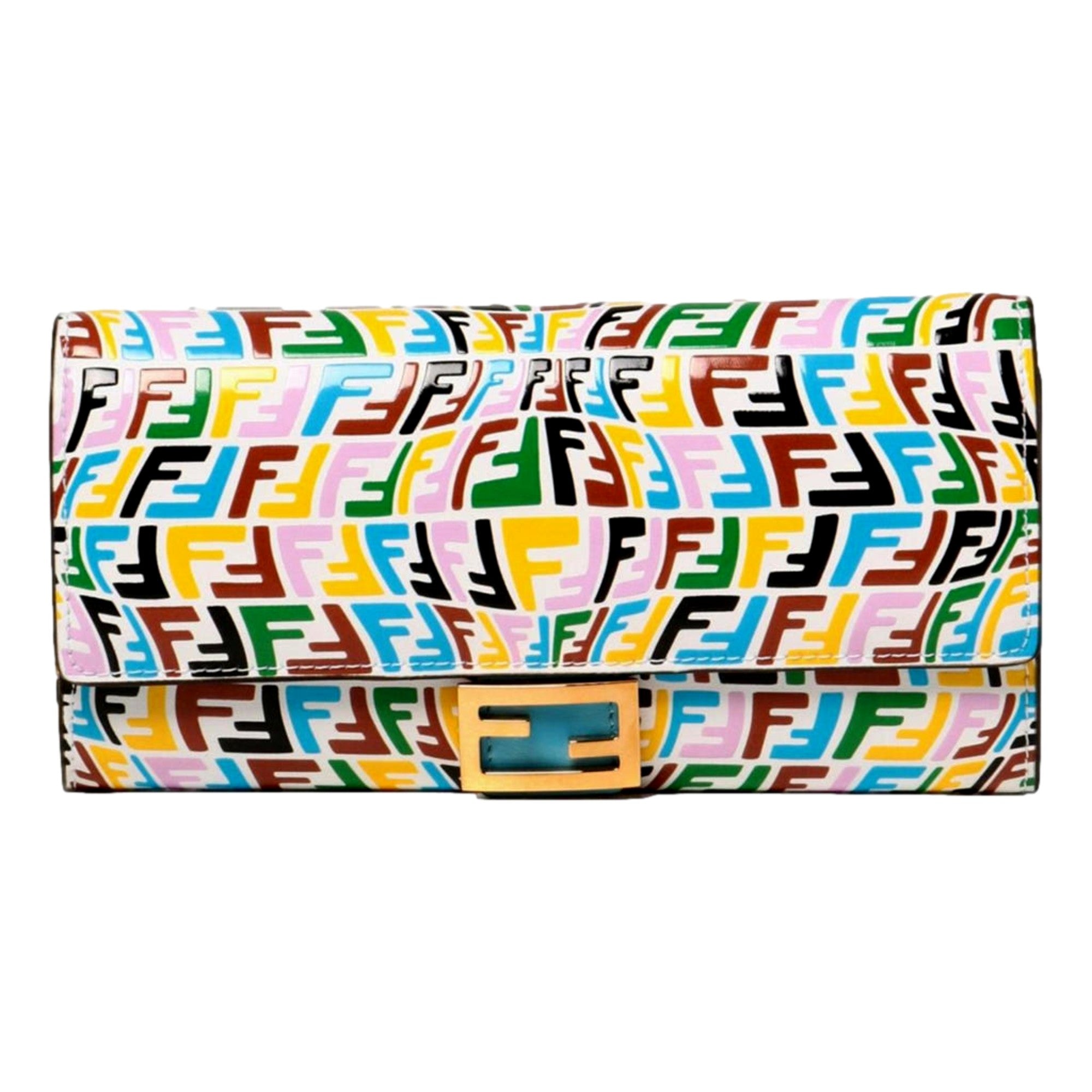 Fendi Vertigo Baguette Multicolor Leather Long Wallet Queen Bee