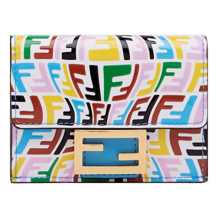 Fendi Vertigo Baguette Multicolor Leather Small Trifold Wallet available at Queen Bee of Beverly Hills