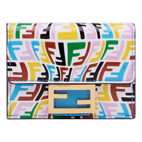 Fendi Vertigo Baguette Multicolor Leather Small Trifold Wallet available at Queen Bee of Beverly Hills