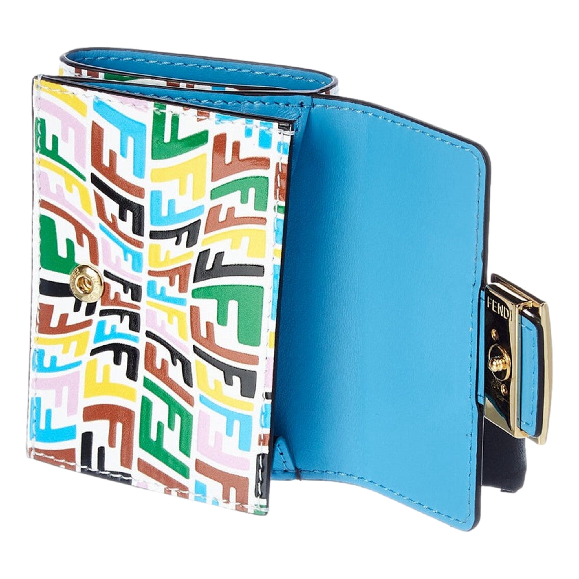 Fendi Vertigo Baguette Multicolor Leather Small Trifold Wallet available at Queen Bee of Beverly Hills