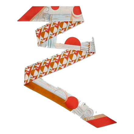 Fendi Two Sided 100% Silk Wrappy Scarf in Red and Orange FF Print - available at Queen Bee of Beverly Hills. 