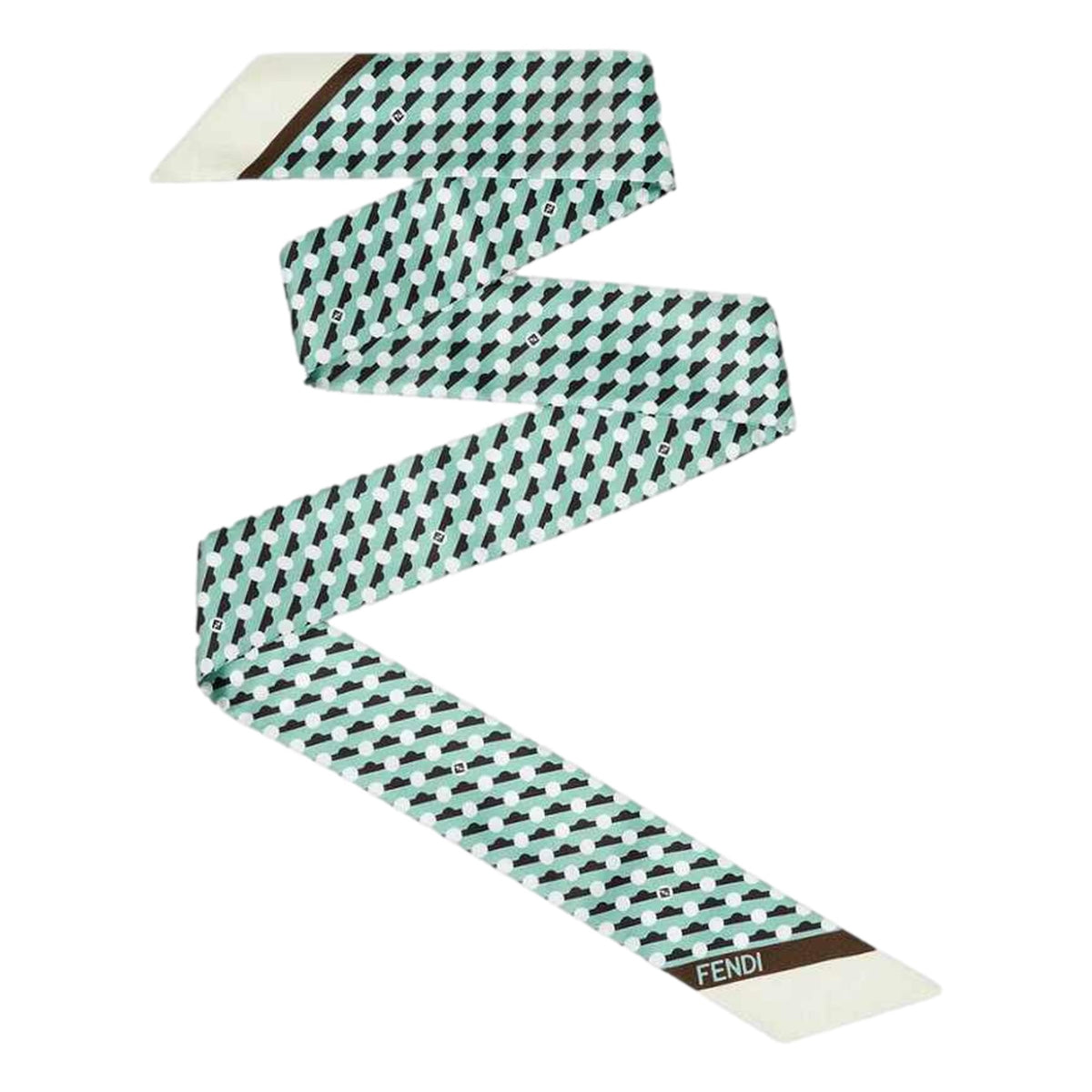 Fendi Wrappy 100% Silk Bag Scarf in Green Geometric Print - available at Queen Bee of Beverly Hills. 