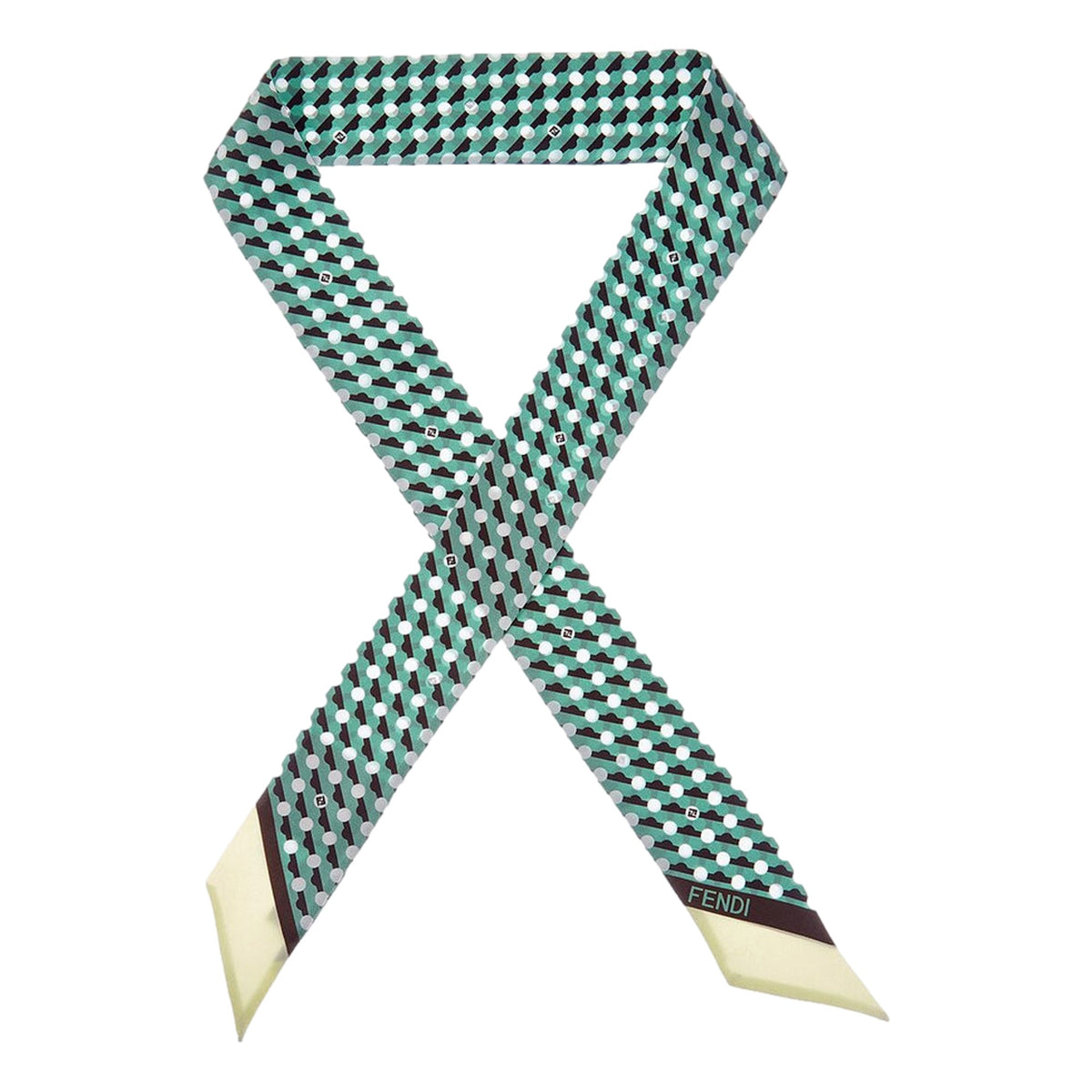 Fendi Wrappy 100% Silk Bag Scarf in Green Geometric Print - available at Queen Bee of Beverly Hills. 