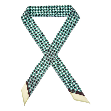 Fendi Wrappy 100% Silk Bag Scarf in Green Geometric Print - available at Queen Bee of Beverly Hills. 