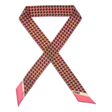 Fendi Wrappy Silk Bag Scarf in Pink and Brown Geometric Print - available at Queen Bee of Beverly Hills. 