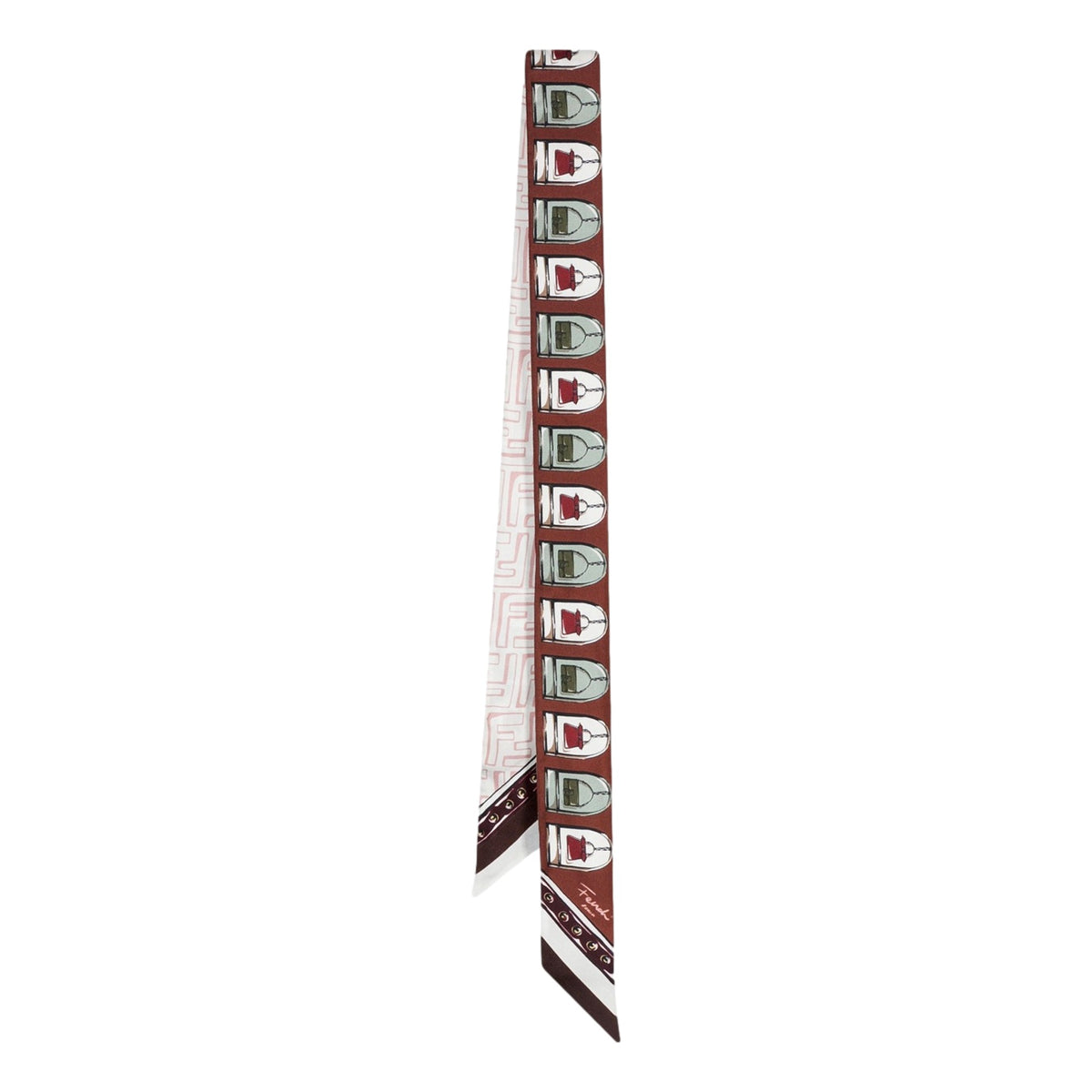 Fendi Baguette Print Silk Wrappy Scarf Dark Brown and White - available at Queen Bee of Beverly Hills. 