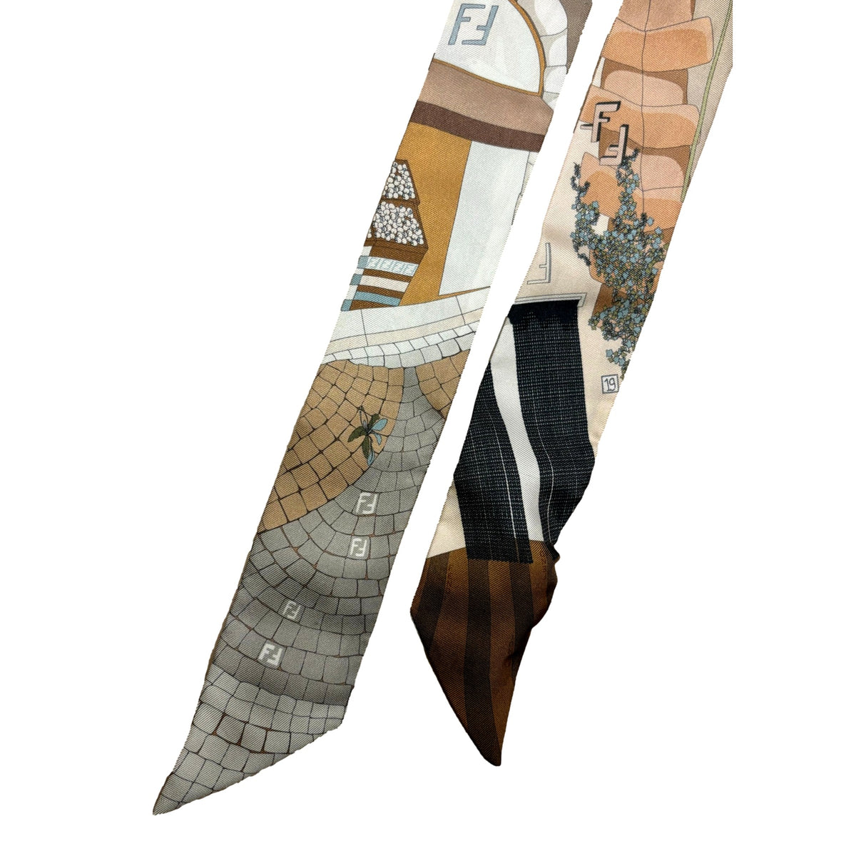 Fendi Roma Boutique Print Silk Wrappy Scarf Beige Brown - available at Queen Bee of Beverly Hills. 