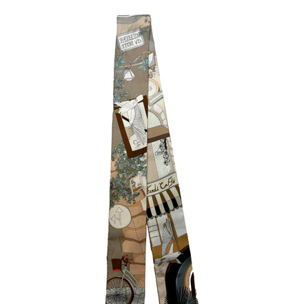 Fendi Roma Boutique Print Silk Wrappy Scarf Beige Brown - available at Queen Bee of Beverly Hills. 