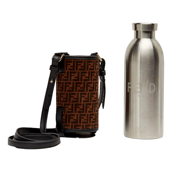 Fendi x 24 Bottles FF Print Suede Bottle Holder Crossbody 2 Piece Set available at Queen Bee of Beverly Hills