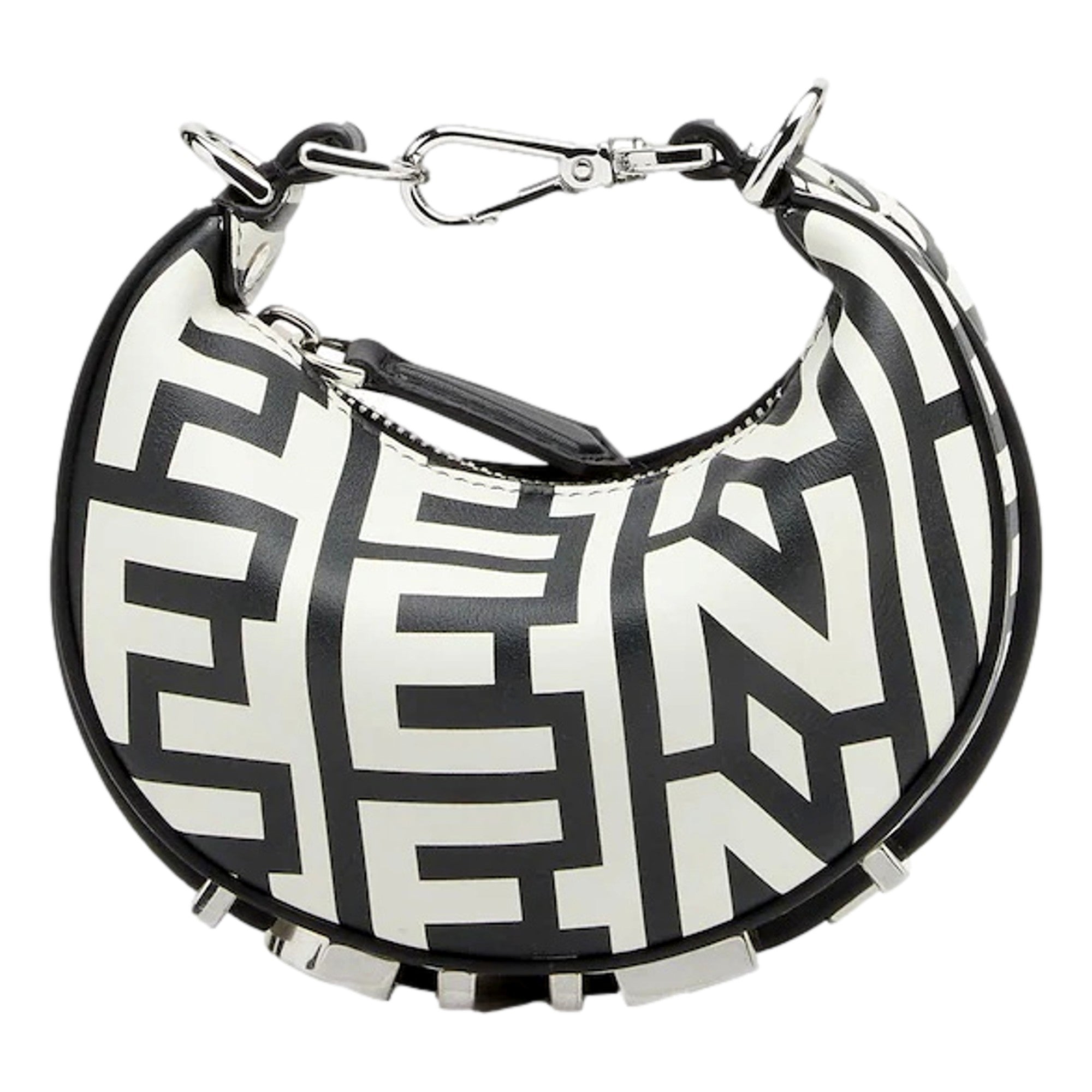 Fendi x Marc Jacobs Fendigraphy Black and White Hobo Nano Bag available at Queen Bee of Beverly Hills