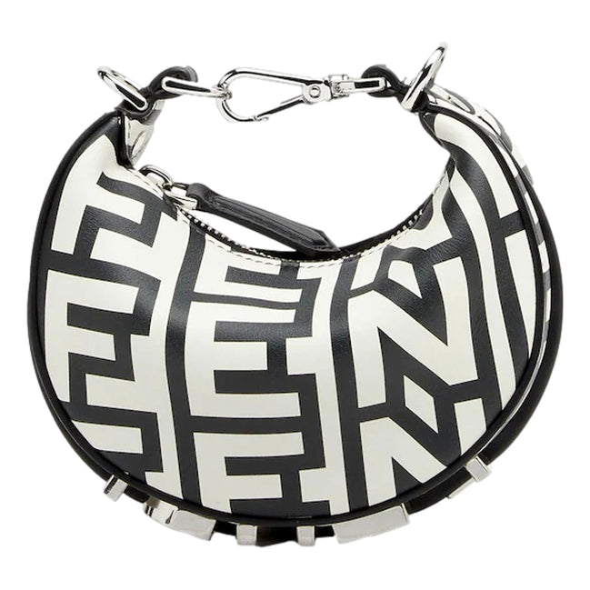 Fendi x Marc Jacobs Fendigraphy Black and White Hobo Nano Bag available at Queen Bee of Beverly Hills