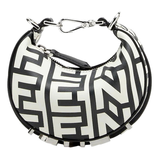 Fendi x Marc Jacobs Fendigraphy Black and White Hobo Nano Bag available at Queen Bee of Beverly Hills