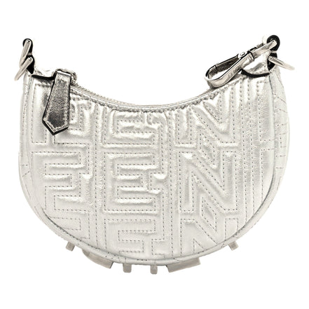 Fendi x Marc Jacobs Fendigraphy Silver Mini Hobo Leather Bag available at Queen Bee of Beverly Hills