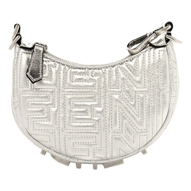 Fendi x Marc Jacobs Fendigraphy Silver Mini Hobo Leather Bag available at Queen Bee of Beverly Hills