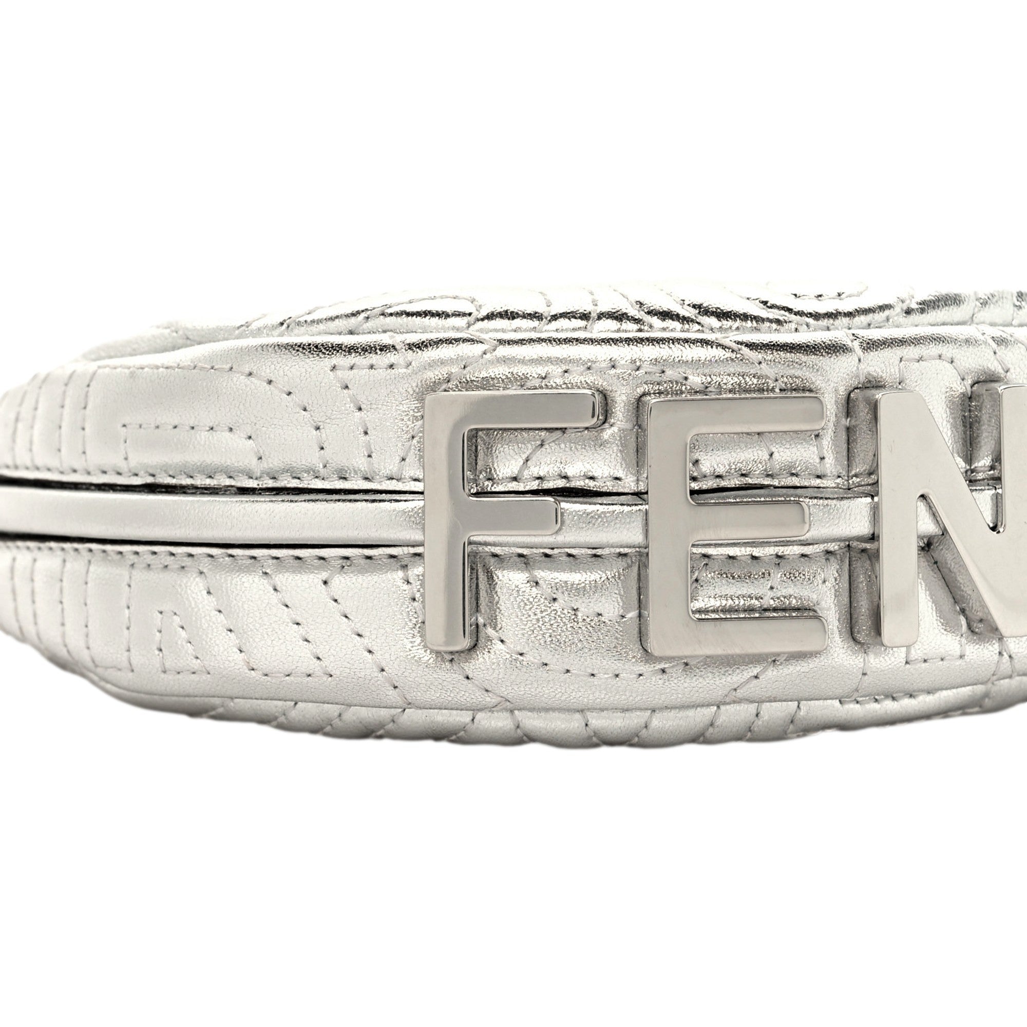 Fendi x Marc Jacobs Fendigraphy Silver Mini Hobo Leather Bag available at Queen Bee of Beverly Hills