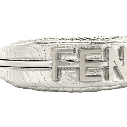 Fendi x Marc Jacobs Fendigraphy Silver Mini Hobo Leather Bag available at Queen Bee of Beverly Hills