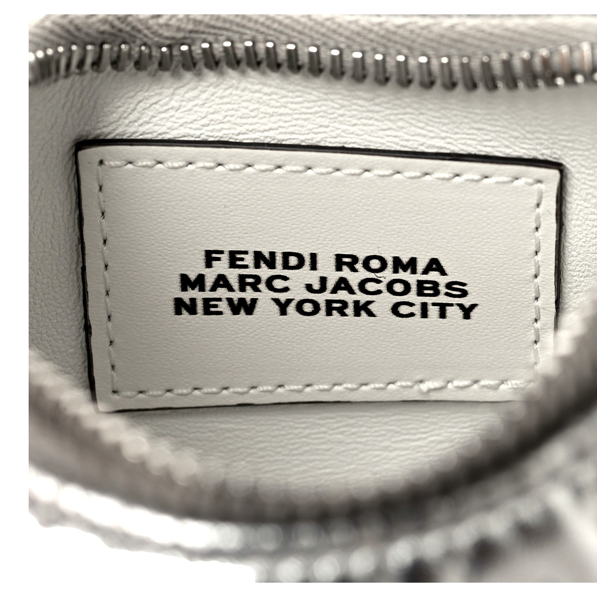 Fendi x Marc Jacobs Fendigraphy Silver Mini Hobo Leather Bag available at Queen Bee of Beverly Hills