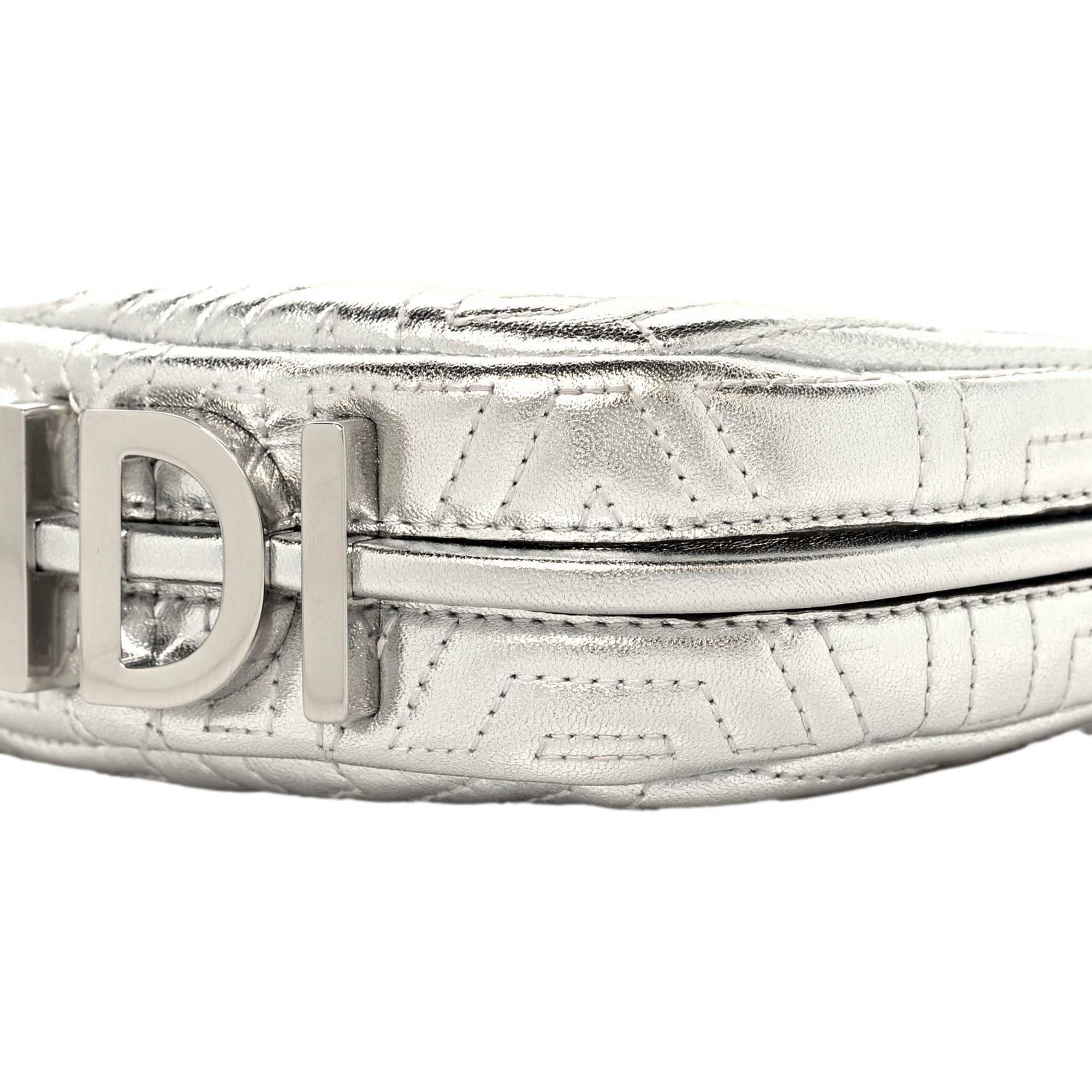 Fendi x Marc Jacobs Fendigraphy Silver Mini Hobo Leather Bag available at Queen Bee of Beverly Hills