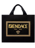 Fendi x Versace Fendace Black Canvas Convertible Large Shopping Tote available at Queen Bee of Beverly Hills