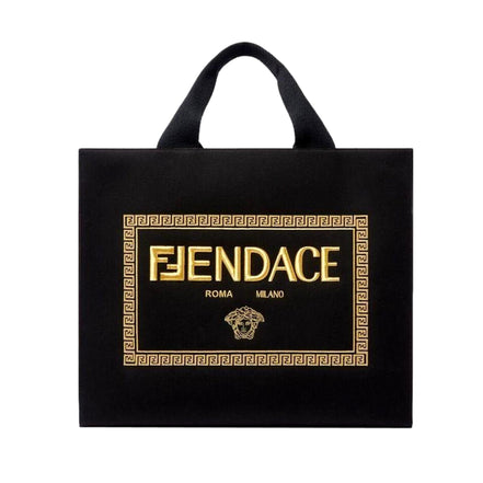 Fendi x Versace Fendace Black Canvas Convertible Large Shopping Tote available at Queen Bee of Beverly Hills