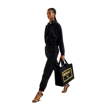 Fendi x Versace Fendace Black Canvas Convertible Large Shopping Tote available at Queen Bee of Beverly Hills