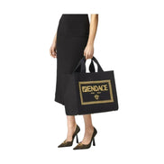 Fendi x Versace Fendace Black Canvas Convertible Large Shopping Tote available at Queen Bee of Beverly Hills