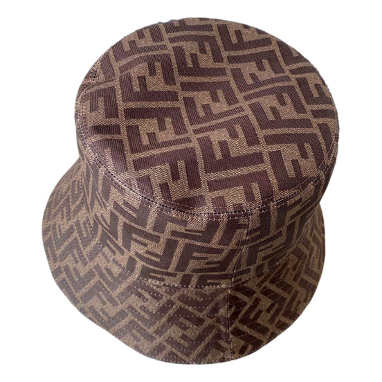 Fendi Zucca Brown Woven Fabric Bucket Hat Large available at Queen Bee of Beverly Hills