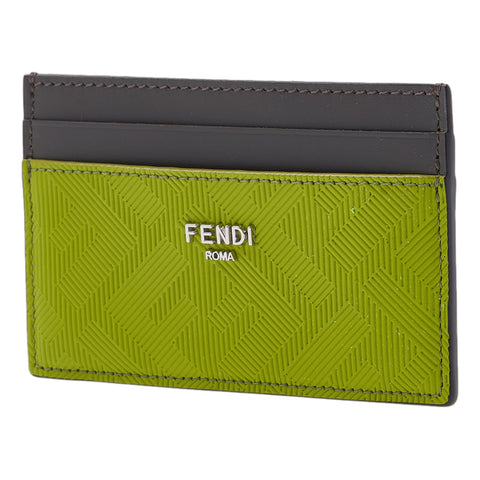Fendi FF Embossed Motif Wasabi Green and Gray Leather Cardholder Wallet