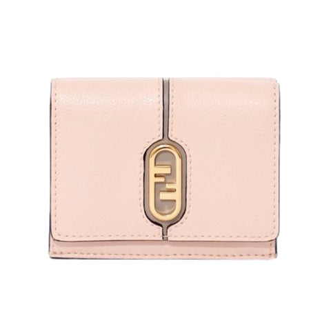 Fendi O'Lock Wallet Micro Trifold Rose Pink Tortora Gray Calf Leather