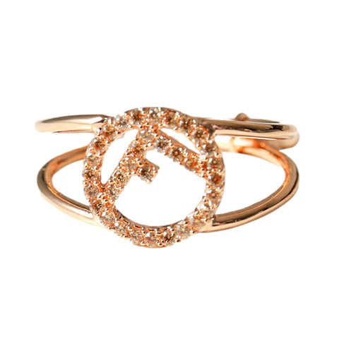 Fendi F is Fendi Circle Logo Crystal Ring Rose Gold Metal Size Medium
