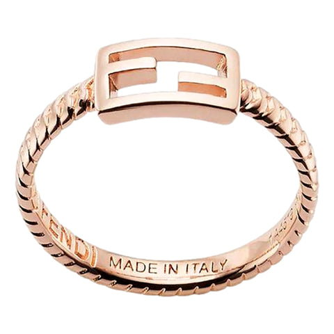 Fendi Baguette FF Logo Ring Rose Gold Twist Metal Band Size Medium