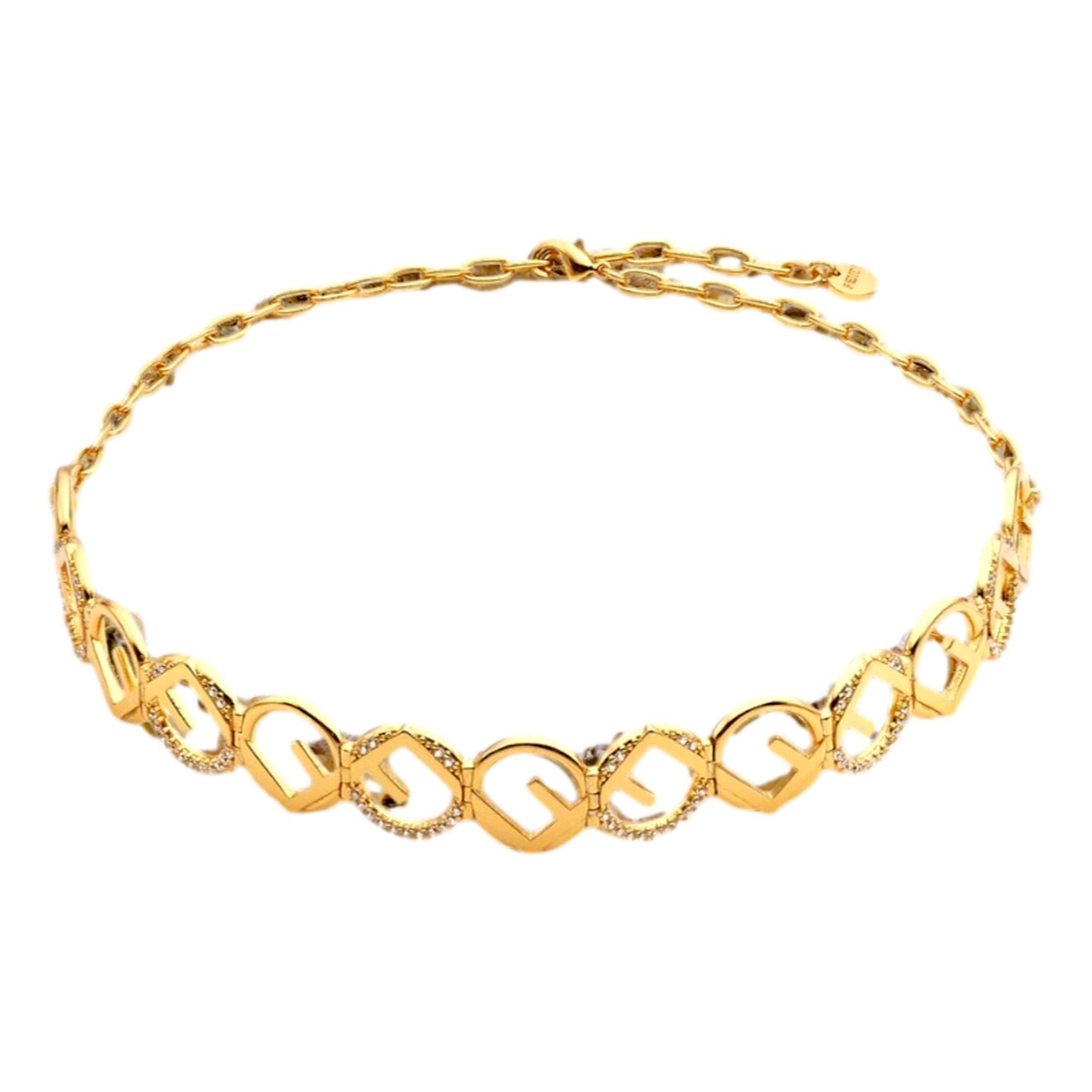 Fendi F is Fendi Logo Choker Necklace White Crystal Gold