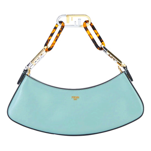 Fendi O'Lock Swing Tiffany Blue Calf Leather Small Hobo Shoulder Bag