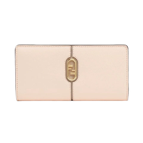 Fendi O'Lock Rose Pink and Tortora Gray Calf Leather Snap Continental Wallet