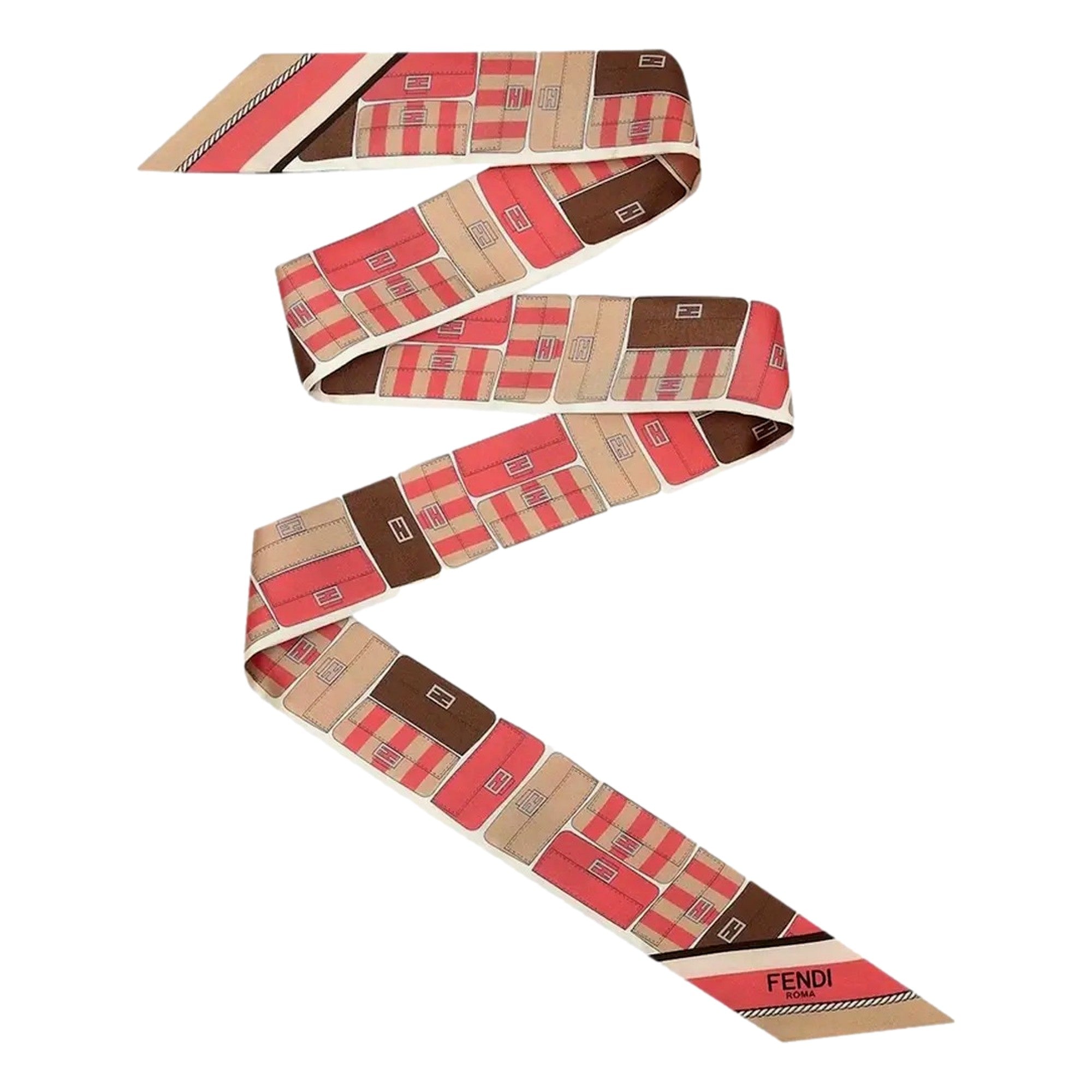 Fendi Baguette Print Wrappy Scarf Silk Foulard Pink Dalia Multicolor Queen Bee of Beverly Hills