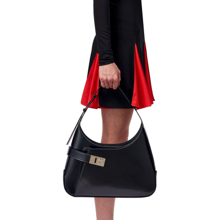 Ferragamo Arch Black Brushed Leather Hobo Shoulder Bag available at Queen Bee of Beverly Hills