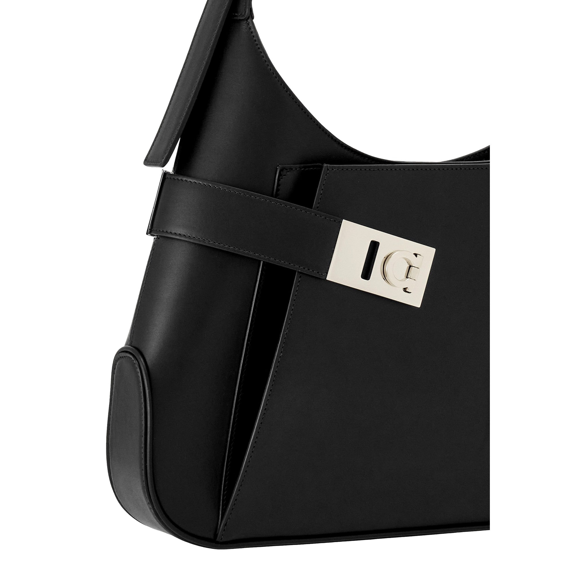 Ferragamo Arch Black Brushed Leather Hobo Shoulder Bag available at Queen Bee of Beverly Hills