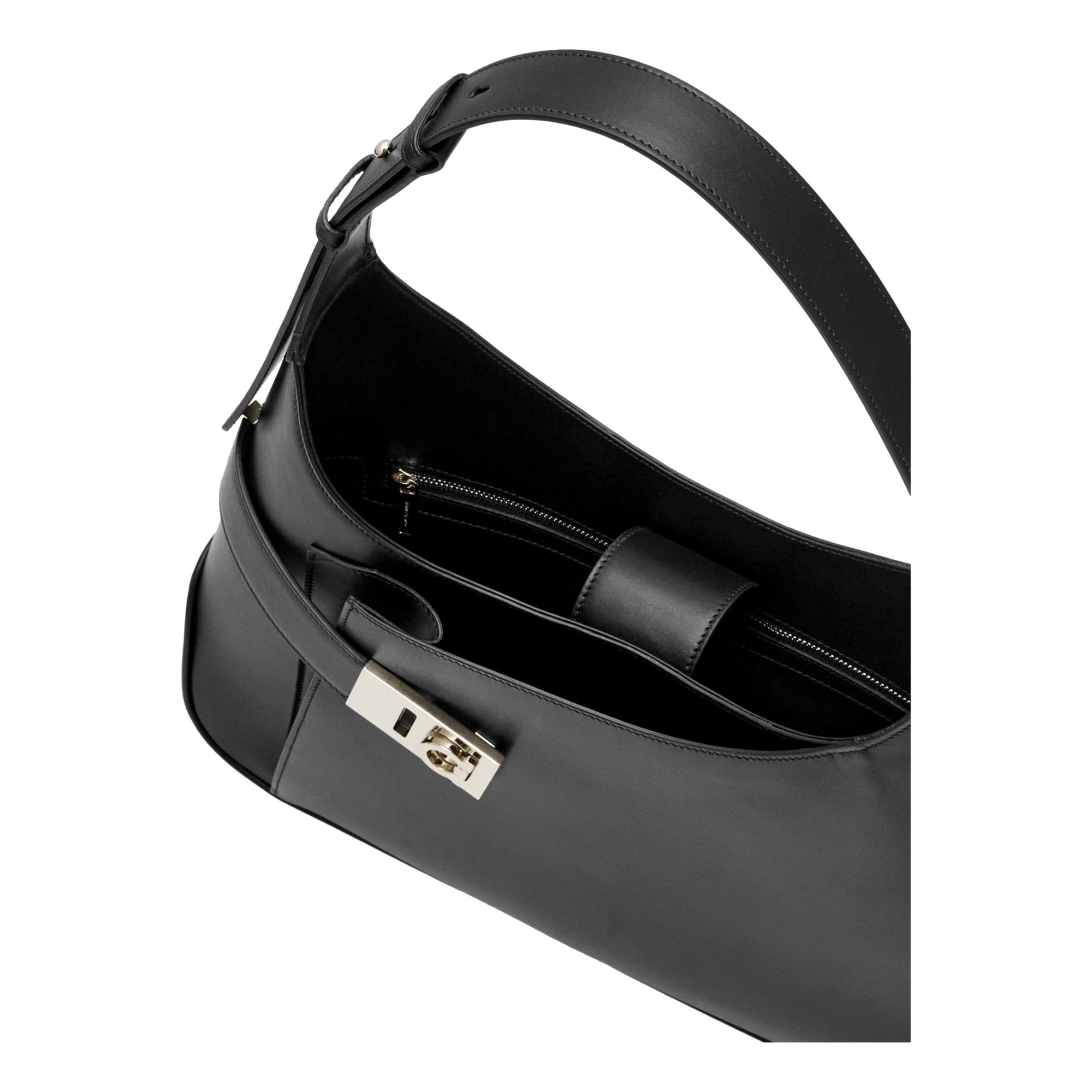 Ferragamo Arch Black Brushed Leather Hobo Shoulder Bag available at Queen Bee of Beverly Hills
