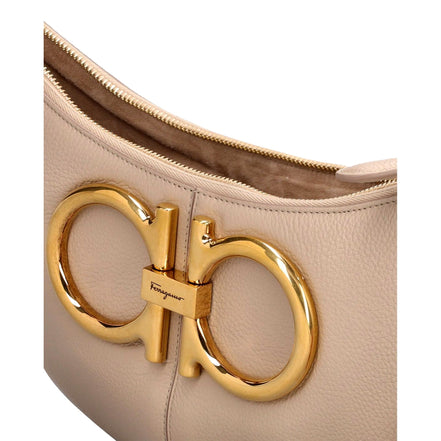 Ferragamo Gancio Beige Calfskin Daino Maxi Hobo Shoulder Bag available at Queen Bee of Beverly Hills