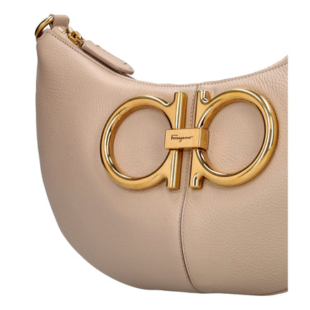 Ferragamo Gancio Beige Calfskin Daino Maxi Hobo Shoulder Bag available at Queen Bee of Beverly Hills